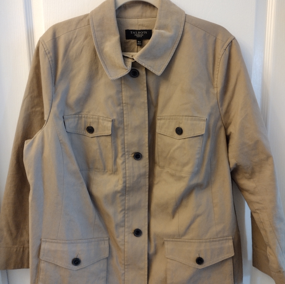 Talbots Utility Jacket Tan Size 16 W,  Safari Military Outdoor Style.